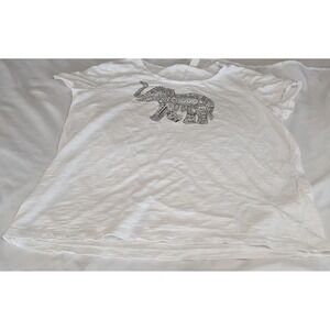 Zenergy by Chicos T-Shirt Womens 3 White Excellent Elephant Graphic Rhinestone